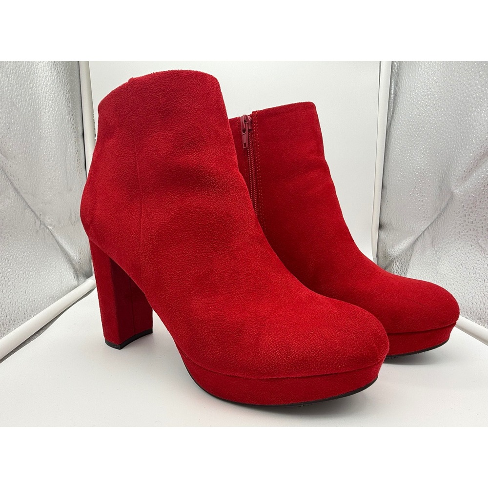 Soda Stomp Red Faux Suede Platform Block Heel Ankle Boots AAAE7DCV Womens 9
